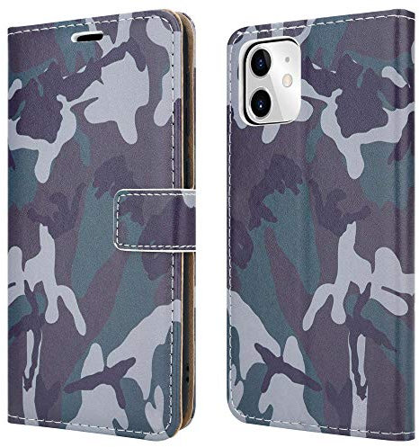 PIXFAB Premium Leather Cover For Apple iPhone 11 (6.1), Magnetic Closure Full Protection Book Design Wallet Cover with [Card Slots] and [Kickstand] With Screen Protector For iPhone 11 - Camouflage
