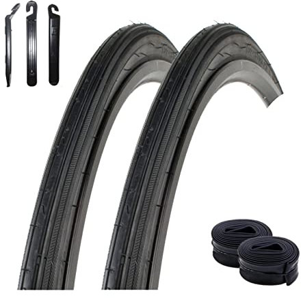 Angebot-Set / 2 x Kenda K-34 Fahrradreifen in Schwarz 32-630 (27 x 1 1/4) + 2 passende Schläuche DV inkl. 3 Reifenheber