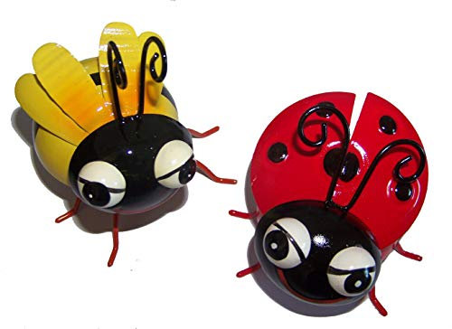 Holzwurm Dekofigur Käfer Biene Katze Maus Schnecke Kuh Eule aus Metall mit Magnetfuß, Gartenfigur, Metallfigur, Blechfigur (Biene + Käfer)