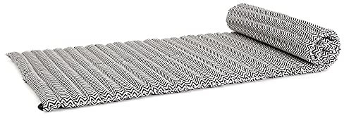 Leewadee Faltbare Bodenmatratze - Japanischer Rollbarer Futon - Tatami Faltmatte - Gästebett - Camping Matratze - Thai Massage Matte, Kapok Füllung, Schwarz Weiß