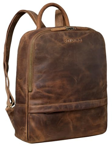 STILORD 'Peyton' Rucksack Leder Arbeit Büro Backpack Herren Damen Business Schule für DIN A4 und für 13,3 Zoll MacBook Vintage Echtleder, Farbe:mittel - braun