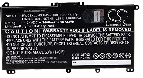 vhbw Akku Ersatz für HP HW03XL, L96887-1D1, L96887-421, L96887-AC1 für Notebook (3400mAh, 11.34V, Li-Polymer)