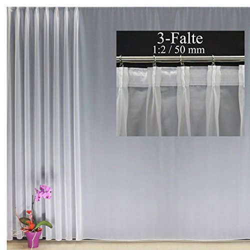 EASYHomefashion Hochwertige Fertiggardine Voile Store Deko Schal mit Faltenband Bleiband 3-Falten-KRÄUSELBAND 1:2/50 mm (größe wählbar), 265 x 300 cm (Höhe x Breite)