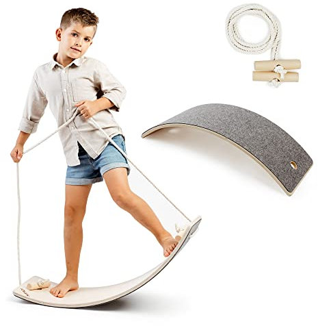 MAMOI® Balance Board für Kinder, Balance wippe, Balancieren und Gleichgewichtstrainer, Balanceboard, Balanceboards indoor, Balancierbrett, Wobble Board aus Holz, Balance-board mit matte ab 3