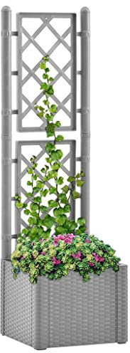 INLIFE Garten-Hochbeet mit Spalier und Selbstbewässerungssystem Grau-7577