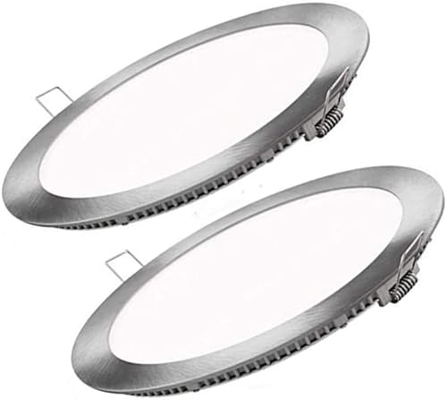 Placa Empotrado Niquel Downlight LED CCT 3000K+4000K+6000K Níquel Super Slim Redondo Empotrado Plata para Oficina, Cocina, habitaciones (PACK 2, 6W)