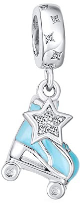Bling Jewelry Sport Roller Rink Star Dangling Blue Roller Skates Bead Fits European Charme Armband Für Frauen Teen Emaille .925 Sterling Silber