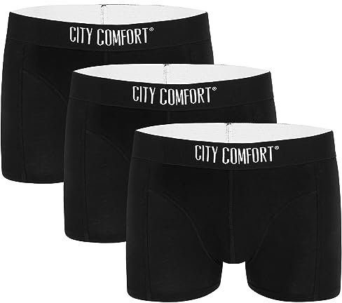 CityComfort Boxer Homme en Bambou Calecon Homme Lot 3 Boxers Homme en Fibre de Bambou Stretch Confortable sous-Vêtement Doux et Respirant Anti Transpirant Taille S-4XL (Noir, S)