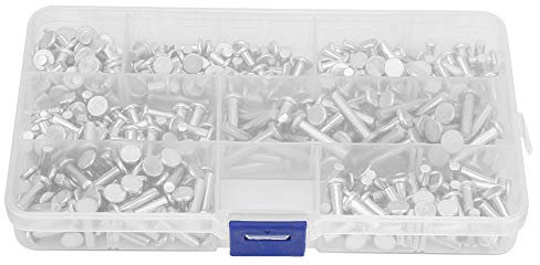 Nieten 4 Mm,Alu Nieten,Nieten Für Mergriff,Mergriff Nieten,Vollnieten,Niet-Kit,Rundes Sortiment Vollnieten,Vollnietwerkzeug,Nieten,Vollnietwerkzeug M4 350-Teiliges M4 Flachkopf-Nietensortiment AMassiv