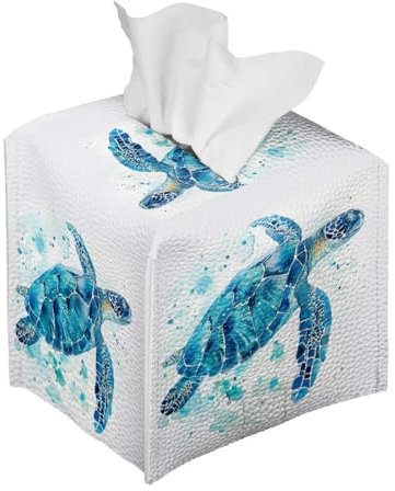 Tomeusey Sea Turtle Leder-Taschentuchbox, quadratisch, dekorativ, faltbar, Taschentücher, Würfelbox, Gesichtspapier-Organizer, Spender für Bauernhaus, Badezimmerdekoration
