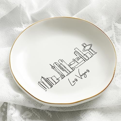 COLLECTIVE HOME - Skyline Schmuckschale, Keramik-Schmuckschale, Landschafts-Schmucktablett, dekorative Stadtansicht Platte für Ringe, Ohrringe, Halsketten, Armbänder, Uhren, Schlüssel (Las Vegas)