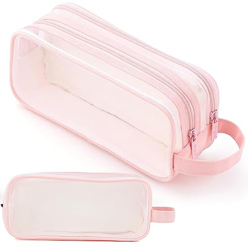 Bafiwu Trousse Scolaire, Fourniture Scolaire, Trousse Transparente 2 Compartiments, Trousse Crayon De Couleur Papeterie Aesthetic, Trousse Ecole Fourniture Scolaire Aesthetic pour Garçon Fille