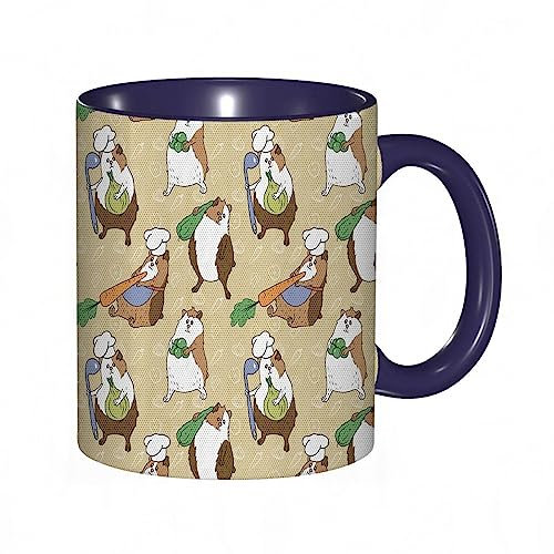 Mug porcelaine fine GuineaChef Teddy transportant une louche d'oignon carotte et des haricots verts sur le dos griffonn |Mug humour pour collègue, amis, copains, frères et soeurs |Mug original avec