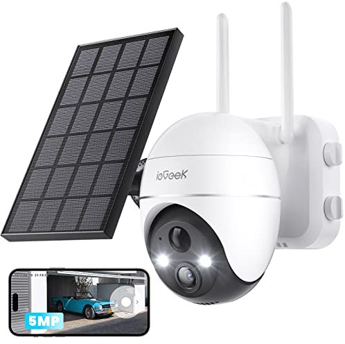 ieGeek 5MP Camara Vigilancia WiFi Exterior, PTZ 360° Cámara Vigilancia Solar, Detección Humana PIR, Visión Nocturna en Color, Audio Bidireccional, Almacenamiento Local/Nube, Compatible Alexa,IP65