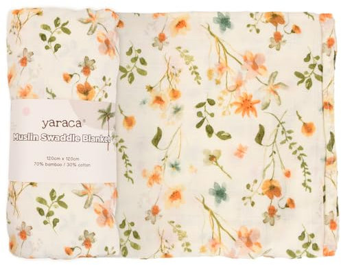 hongmo Baby Pucktuch Musselin Tuch, 120x120cm Musselin Swaddle Decke Mullwindeln Baby Bambus Baumwolle Swaddle Wrap, Babygeschenke Zur Geburt Junge und Mädchen (Wildblumen)