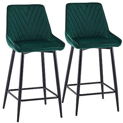 CLIPOP Barhocker, Barstühle, Küchenstühle, mit Rückenlehne, Stahlgestell, einfache Montage, modern Design (Samt Grün, Sitzhöhe 65cm)