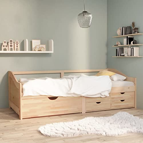 Homgoday Tagesbett 3-Sitzer mit Schubladen Bettsofa Sofabett Bettcouch Tagesbett Gästebett Jugendzimmer Bett Holzbett für Wohnzimmer Massivholz Kiefer 90x200 cm