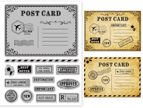 GLOBLELAND Vintage Postkarten Haftstempel 8.7X7 Transparente Stempel Prägestempel Siegel Für DIY Scrapbooking Und Kartenherstellung Papierhandwerk Dekor