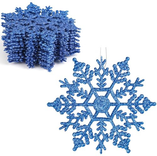 VEYLIN Decorazioni natalizie da appendere, 12 pezzi, blu glitterato, ornamenti per alberi (blu scuro)