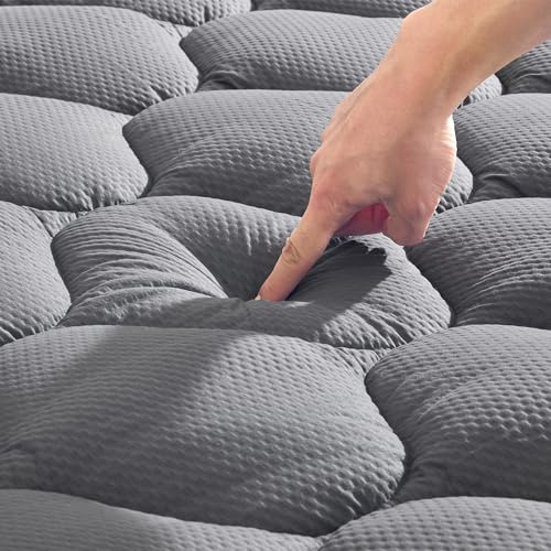 SONIVE Matratzenauflage für Kingsize-Bett, atmungsaktiver Matratzenschoner, 150 x 200 cm, Matratzenauflage mit extra tiefer Tasche, 38 cm, dicke, weiche, bequeme Auflage für Bett, Wohnwagen, Grau