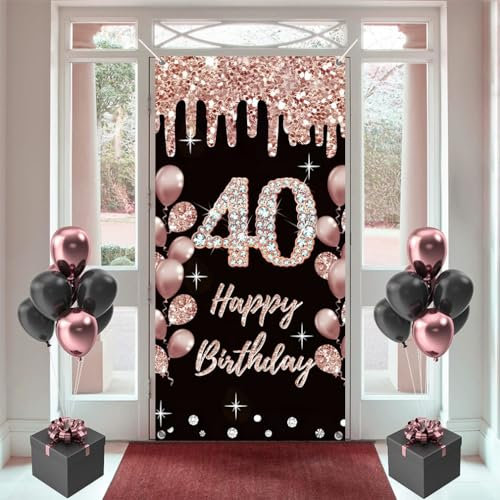 40 Geburtstag Dekorationen für Frauen, Happy 40 Years Old Stoff Schild Poster Rosegold Hintergrund Tür Banner, 40 Geburtstag Party Supplies Foto Hintergrund Willkommensschild, 180 cm x 90 cm