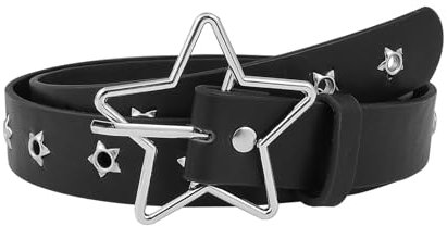 MILAKOO Punk Leder Gürtel - Y2K Hip Hop Stern Emo Grunge Gürtel Schwarz Verstellbar Damen