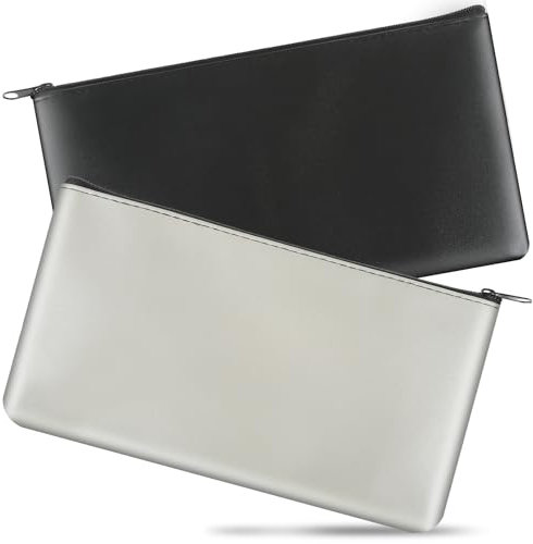 2 Stück Geldtaschen Banktasche, Banktasche Leder Banktaschen Aus Kunstleder 28 × 15.5 cm PU Leder Banktasche Geldmappe Bankmappe Geld Aufbewahrung Für Bargeld Münzen Kosmetik Rechnungen(Schwarz, Grau)