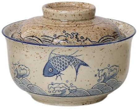 Ramen Bowl Set di ciotole in ceramica con coperchio, 800 ml, Pho, ciotola giapponese vintage ramen, in ceramica, per cereali, zuppa, stoviglie asiatiche, forno a microonde e lavastoviglie