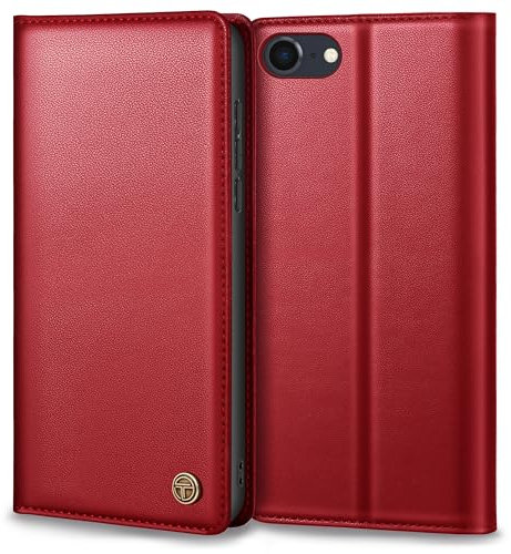 Handyhülle für iPhone SE 2022/2020 Hülle, Premium Lederhülle Schutzhülle Tasche für iPhone SE/8/7 Hülle Wallet Kartenfach Standfunktion Klappbar Flip Case für iPhone SE Hülle, Rot
