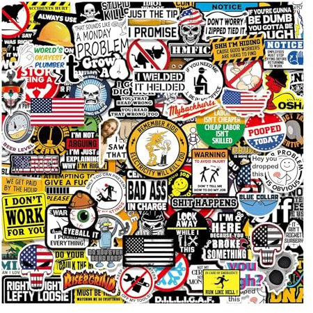 150st Schutzhelm Lustige Hard Hat Stickers Pack Dirty Blaue Kragen Sticker Set Mehrzweck Helmaufkleber für Maschinisten Elektriker Schweißer Werkzeugkasten