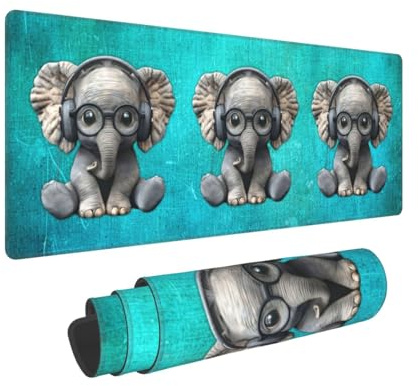 Elephant Teal Gaming Mouse Pad, 31.5 x 11.8 Inch Large Mouse Pads for Desk, Keyboard Mouse Mat with Non-Slip Base for Home and Office