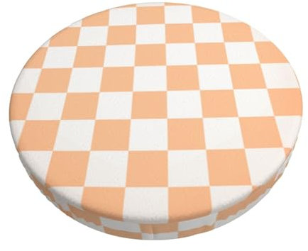 Samt Hockerbezug Rund, 3-Schichten Rund Bar Bezug Sitz Kissen mit Dünner Polsterung, Peach Fuzz Checkered Gingham Rund Stuhlbezug Staubdicht Hockerkissen für Home Office Bar Restaurant