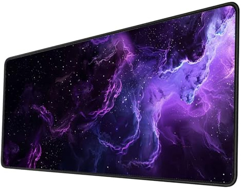 Gaming Mauspad XXL 900x400x3mm, Lila Wolke Mousepad mit Vernähte Kanten, Wetterfest Anti-Rutsch Mouse Pad, Groß Schreibtischunterlage für PC, Laptop Verbessert Präzision und Geschwindigkeit,Geschenk