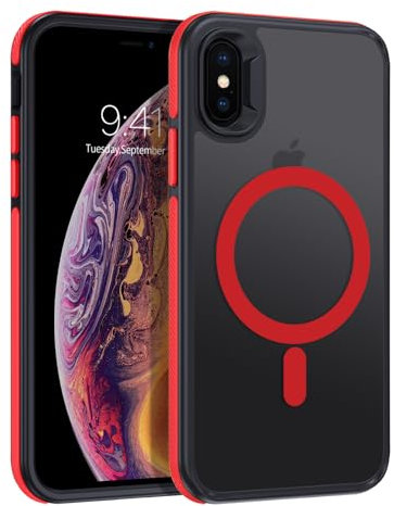 GUAGUA Magnetic Case for iPhone XS/X Case, Translucent Matte iPhone 10 Phone Case [Compatible with MagSafe] Slim Shockproof Anti-Slip Anti-Scratch Phone Cover for iPhone XS/X/10 5.8'', Red