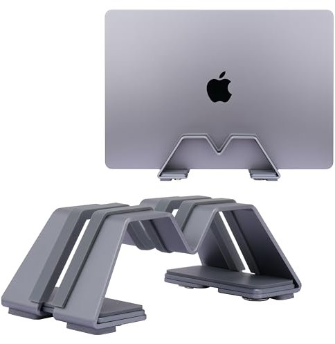 Psitek M-Form Einstellbar Vertikal Laptop Ständer - Aluminium, Universelle Passform für MacBook & Alle Laptops - Stilvolles Design, Einstellbare Breite, rutschfest & Kratzfest, Patentiertes Design