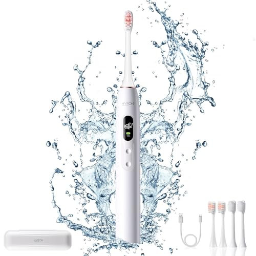 HYRON Pro Elektrische Zahnbürste, 5 Putz- und Intensitätsmodi, wiederaufladbare elektrische Schallzahnbürste, 120 Tage Akkulaufzeit, 2-Minuten-Timer, 4 Aufsteckbürsten, IPX7 wasserdicht, Weiß