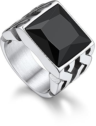 Bandmax Herren Ringe Wikinger Siegelring Edelstahl Ring mit Stein 14MM breit Bandring Onyx Ring Größe 62mm Ringe Jungen Cocktail Ring Accessoires Wikinger Schmuck