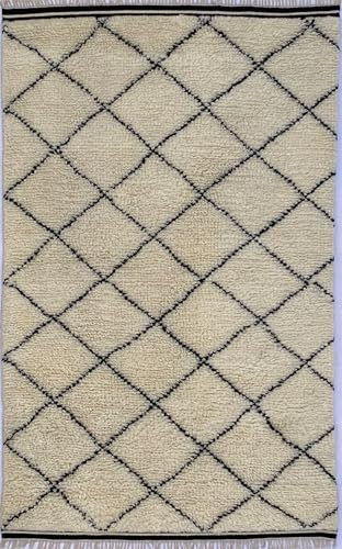Shaggy Teppich Morocco Berber 100% Wolle Schwarz Elfenbein Handgefertigter BM4 (Größe: 170 cm x 240 cm)