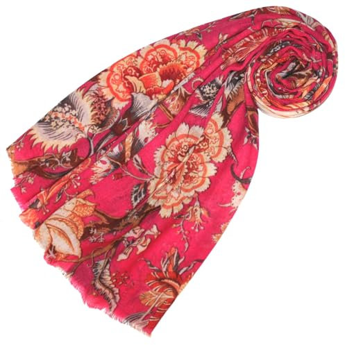 Lorenzo Cana - Damen Pashmina Schal Schaltuch aus weicher Wolle vom Merino Lamm buntes Blumen-Muster mehrfarbig 70 cm x 180 cm Wollschal Wolltuch 78665