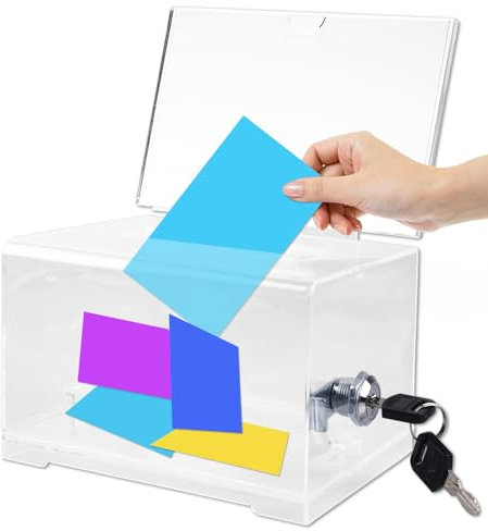 Acrylspendenbox, Spendenbox Abschließbare, Losbox, Abschließbare Box mit Schloss und Schlüssel, Transparent Wahlurne für Visitenkarten für Wettbewerbe, Abstimmungen, Gewinnspiele (16 x 10 x 12 cm)