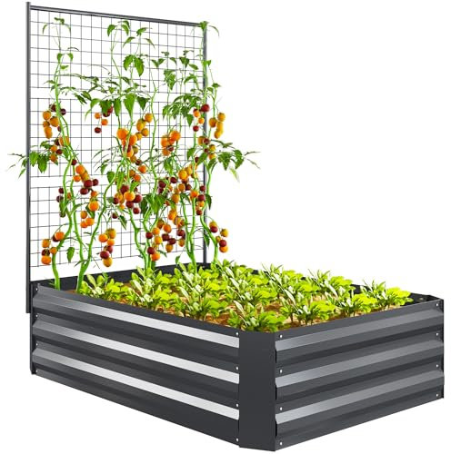 Outsunny Jardinera Exterior Grande de Acero Galvanizado Jardinera de Exterior con Celosía para Plantas Trepadoras y Fondo Abierto para Patio Terraza Balcón 80x115x125 cm Gris Oscuro