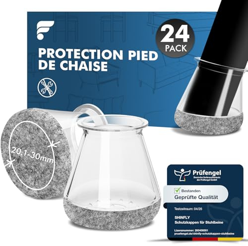 shinfly Stuhlbeinkappen Rund 24 Stück, Stuhlbeinschoner Silikon Transparent | Filzgleiter für Stühle, Schutzkappen für Stuhlbeine für Schräge Stuhlbeine, Bodenschutz, Geräuscharm【Medium Fit:20.1-30mm】