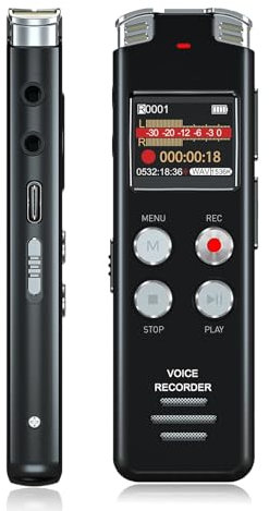 EVISTR L357 Digital Voice Recorder - 64GB Voice Activated Recorder with Playback and MP3 Player - Rechargeable Dictaphone with Noise Reduction Password for Lectures Meetings