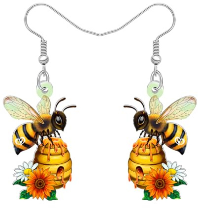 NEWEI Acrylic Funny Bumble Bee Dangle Earrings Cute Insect Bug Honey Jar with Flower Dangling Jewellery Ornaments Honey Bee Gifts for Women Accessories