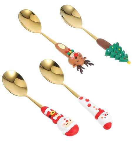 EXHUMKY 4 Stück Cartoon Dessertlöffel Kaffeelöffel Weihnachten Kochen Löffel aus Zuckerstangen mischen Teelöffel Weihnachtslöffel lange Kaffeelöffel Cappuccino -Löffel Miniaturlöffel Harz