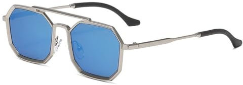 AVQXUY Sonnenbrille mit Metallrahmen für Herren und Damen, modisch, polygonal, mit Doppelsteg, luxuriöse Sonnenbrille fürs Autofahren im Freien, Blau,