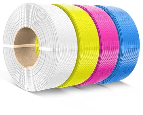 SUNLU 4KG PLA Filament Refill 1.75mm, Weiß+Magentarot+Gelb+Cyan | No-Spule PLA 3D Drucker Filament Bundle, 3D Filament Refill for Reusable Spulen Compatible with Bambu Lab Filament Drucker