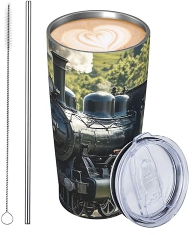 GJHKSSVB Steam Train 20oz Tumbler Stainless Steel Insulated Travel Tumblers Leakproof Travel Coffee Mug With Lid And Straw Water Bottle Drink Tumbler Cups Gifts For Women Men Lovers