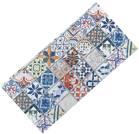Tex family Tappeto Runner Maiolica Vintage Antiscivolo – Passatoia Cucina Colorata PVC Lavabile – Made in Italy, Facile da Pulire - Cm. 50x300