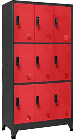 WKIEQACO Spindschrank Anthrazit und Rot 90x45x180 cm Stahlschränke & Aufbewahrungsschränke & Schließfächer